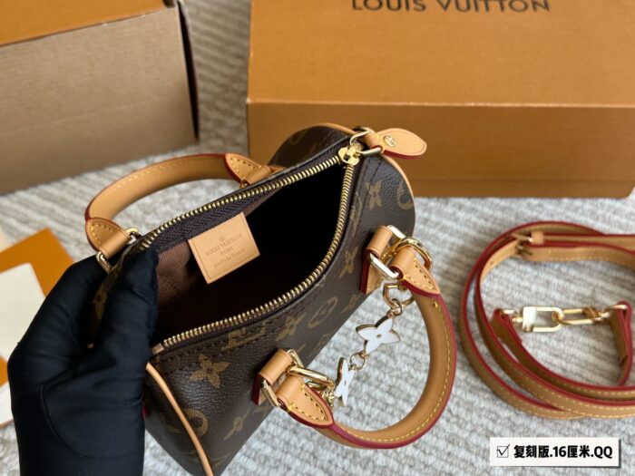 Louis Vuitton Ss2022 Speedy Nano Vintage Monogram, Yellow Leather, Detachable Adjustable Shoulder Strap, Replica Edition (With Box) - Image 7