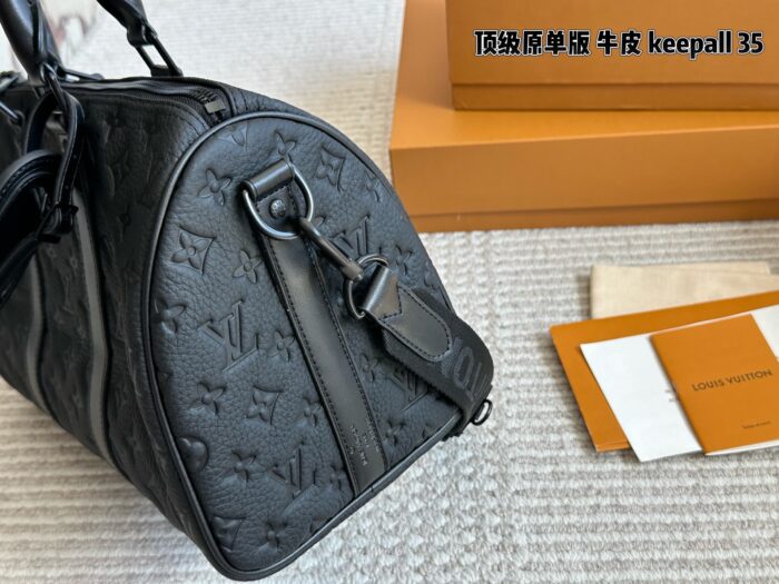 Louis Vuitton Keepall 35 Black Monogram Calfskin Bag With Nylon Wide Shoulder Strap And Luggage Tag - Image 5