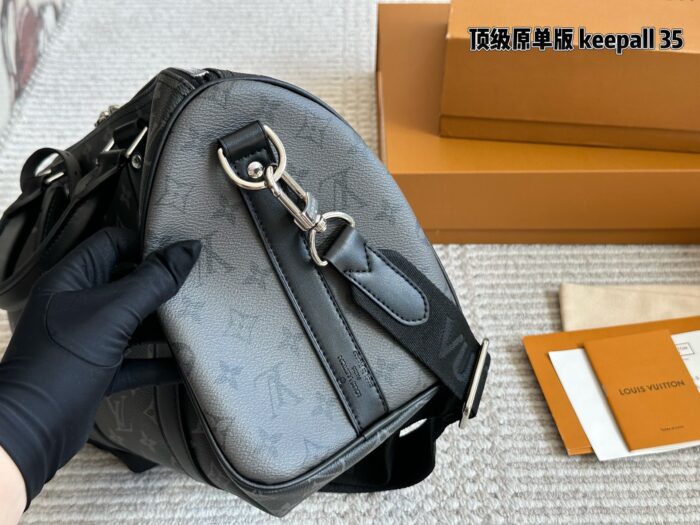 Louis Vuitton Keepall 35 Black & Silver Monogram Luggage Tag Wide Strap Bag - Image 3
