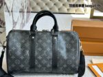 Louis Vuitton Keepall 35 Black & Silver Monogram Luggage Tag Wide Strap Bag - Image 5