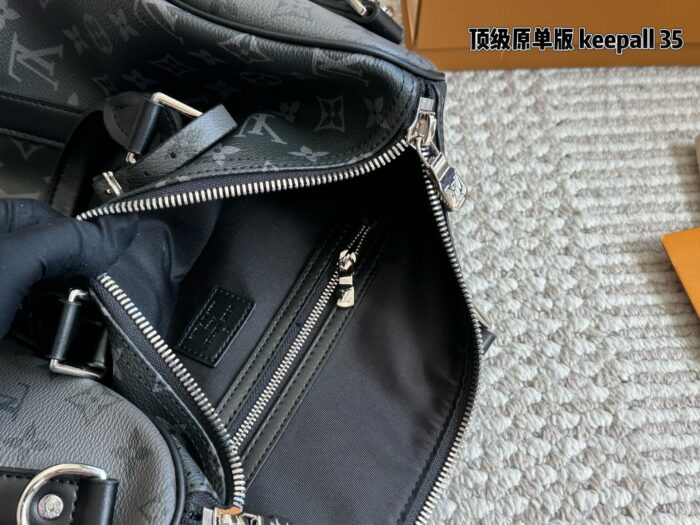 Louis Vuitton Keepall 35 Black & Silver Monogram Luggage Tag Wide Strap Bag - Image 6