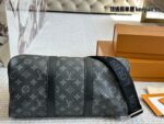 Louis Vuitton Keepall 35 Black & Silver Monogram Luggage Tag Wide Strap Bag - Image 9