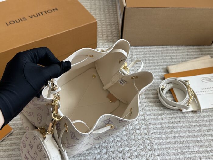 Louis Vuitton Bella Mini Bucket Bag Collection Monogram Perforated Calfskin Round Coin Purse Multi-Carry Bag - Image 8