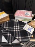 Burberry Wool Scarf - Check Pattern Integrated Edging - Unisex Style - Pure Wool - Image 3
