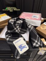 Burberry Wool Scarf - Check Pattern Integrated Edging - Unisex Style - Pure Wool - Image 4