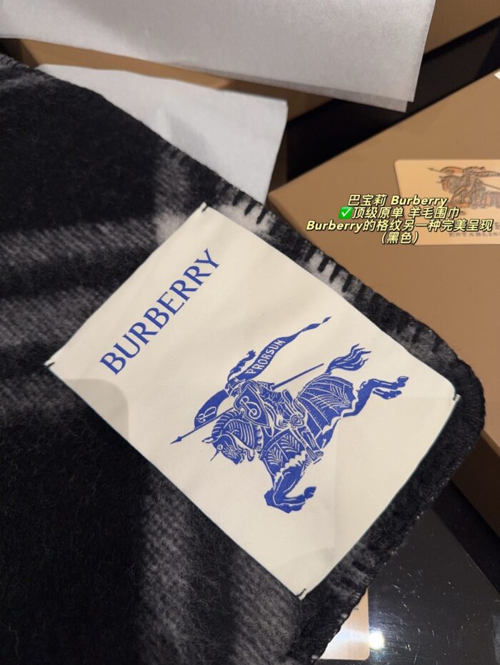 Burberry Wool Scarf - Check Pattern Integrated Edging - Unisex Style - Pure Wool - Image 7
