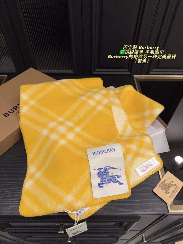 Burberry Wool Scarf - Check Pattern Integrated Edging - Unisex Style - Pure Wool - Image 11