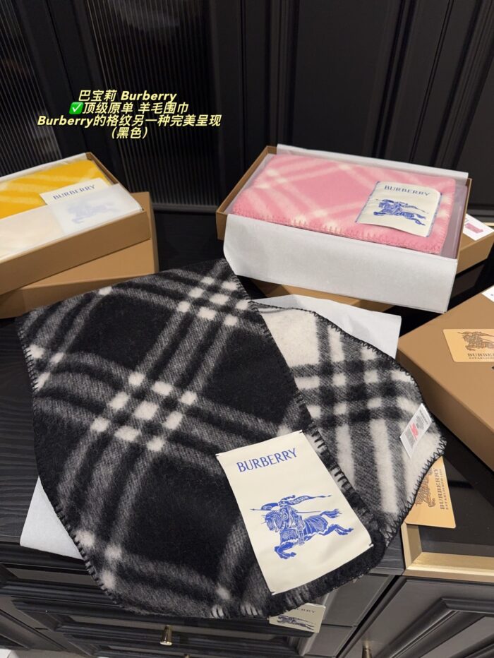 Burberry Wool Scarf - Check Pattern Integrated Edging - Unisex Style - Pure Wool - Image 14