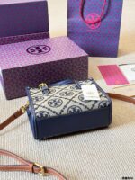 Tory Burch Mini Monogram Tote Jacquard Woven Fabric With Leather Trim Detachable Crossbody Strap And Adjustable Top Handles - Image 7