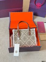 Tory Burch Mini Monogram Tote Jacquard Woven Fabric With Leather Trim Detachable Crossbody Strap And Adjustable Top Handles - Image 10