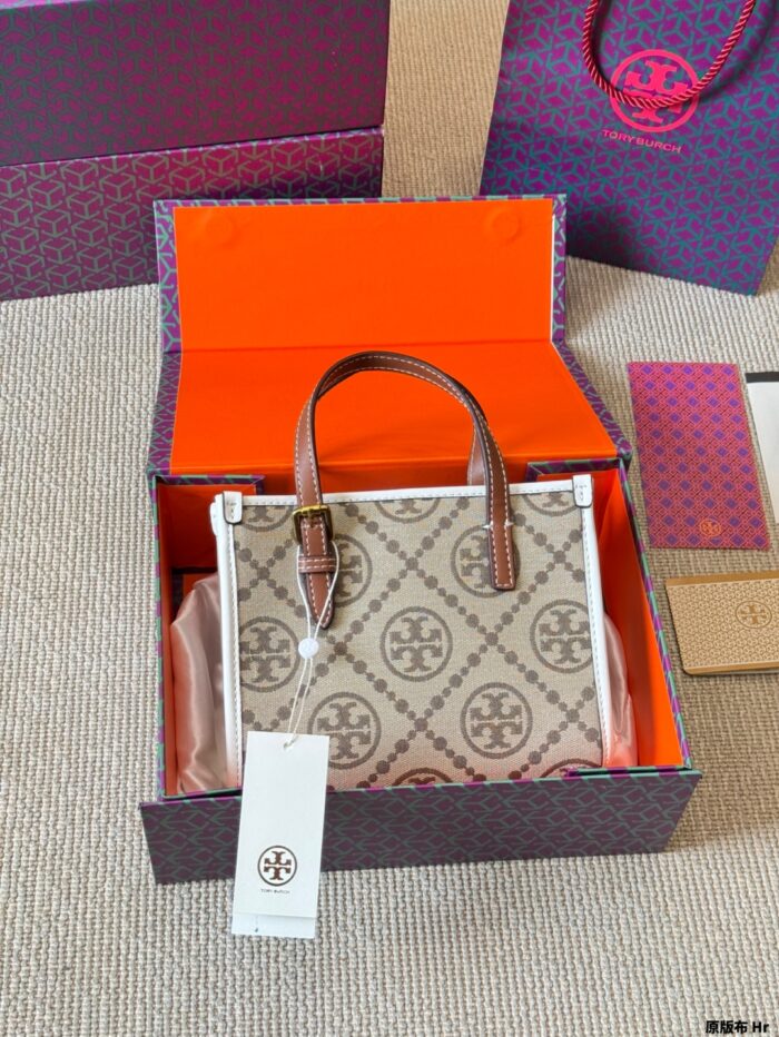 Tory Burch Mini Monogram Tote Jacquard Woven Fabric With Leather Trim Detachable Crossbody Strap And Adjustable Top Handles - Image 10