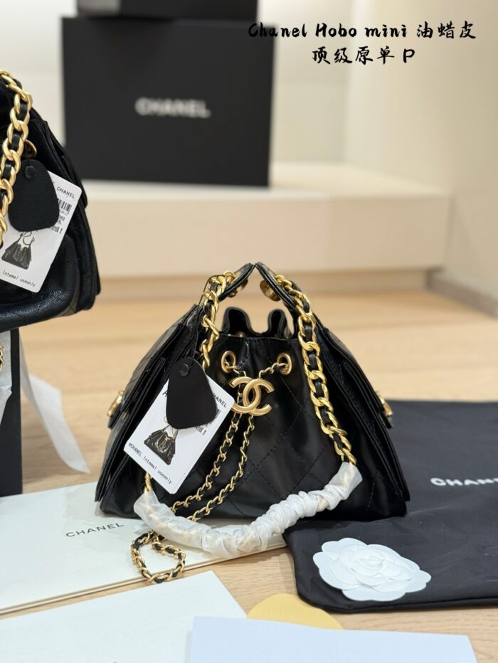 Chanel 25C Small Hobo Drawstring Bucket Bag - Calfskin - Drawstring Closure - Side Pockets - Generous Capacity - Stylish - Image 2