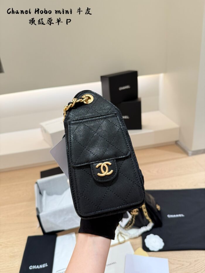 Chanel 25C Small Hobo Drawstring Bucket Bag - Calfskin - Drawstring Closure - Side Pockets - Generous Capacity - Stylish - Image 5