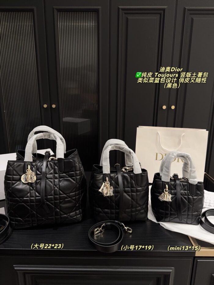 Dior Toujours Vertical Native Bag Genuine Leather Basket Bag Design Adjustable Shoulder Strap Portable - Image 10