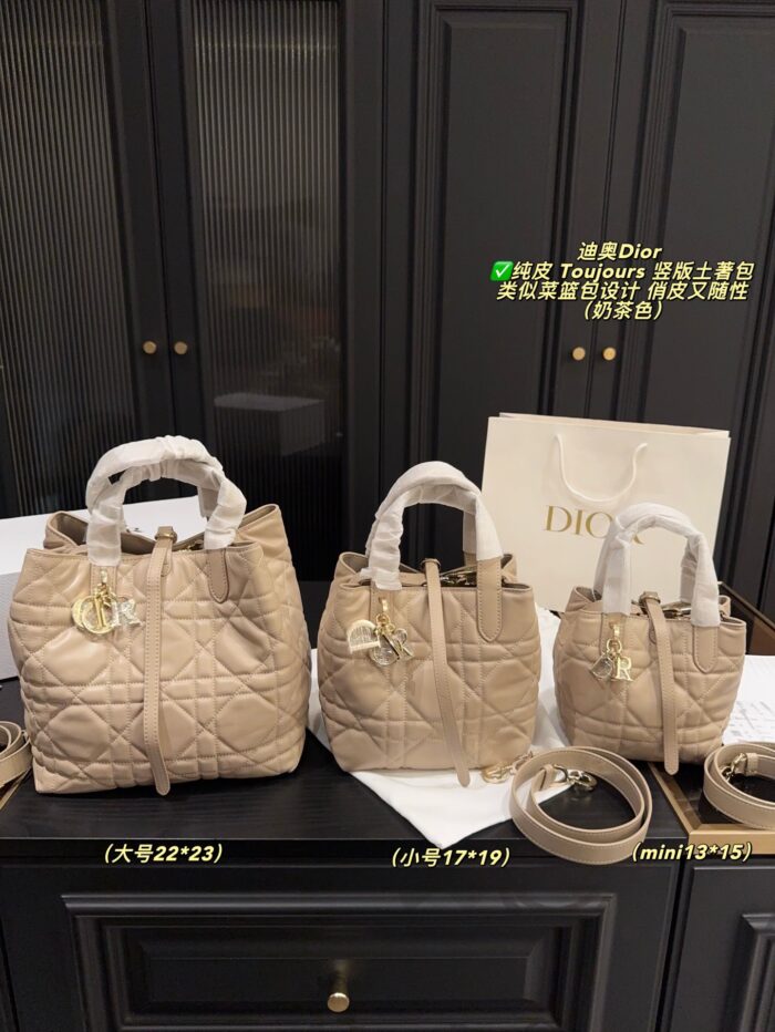 Dior Toujours Vertical Native Bag Genuine Leather Basket Bag Design Adjustable Shoulder Strap Portable - Image 11