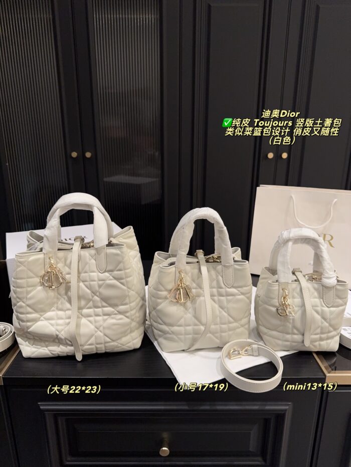 Dior Toujours Vertical Native Bag Genuine Leather Basket Bag Design Adjustable Shoulder Strap Portable - Image 12