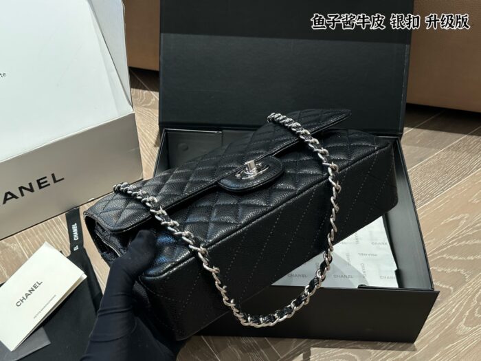 Chanel Cf Series Upgraded Edition Small Grained Calfskin Leather Silver Buckle Bag Complete With Full Packaging - Image 7