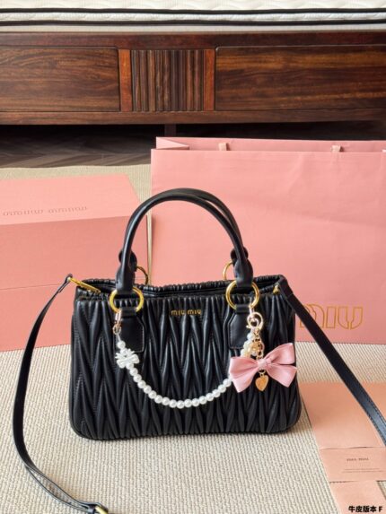 Miu Miu Pendant Pleated Bowling Bag Handheld Versatile, Stylish And Photogenic