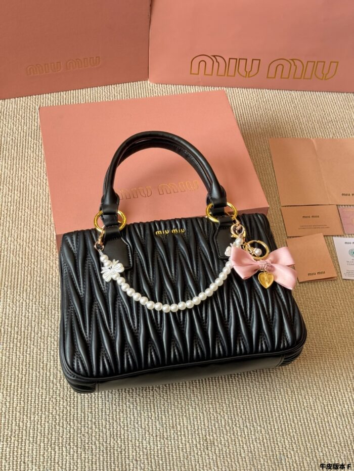 Miu Miu Pendant Pleated Bowling Bag Handheld Versatile, Stylish And Photogenic - Image 7