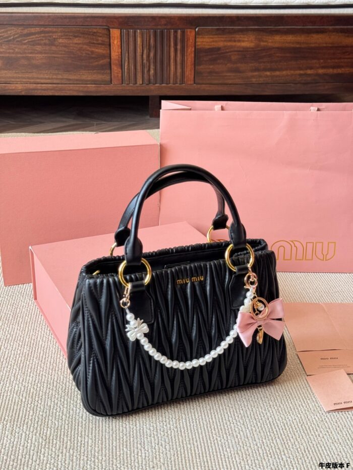 Miu Miu Pendant Pleated Bowling Bag Handheld Versatile, Stylish And Photogenic - Image 8