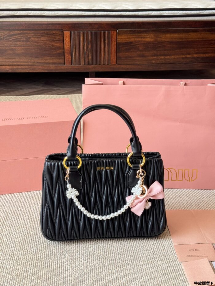 Miu Miu Pendant Pleated Bowling Bag Handheld Versatile, Stylish And Photogenic - Image 12