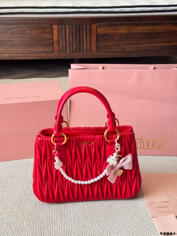 Miu Miu Pendant Pleated Bowling Bag Handheld Versatile, Stylish And Photogenic - Image 14