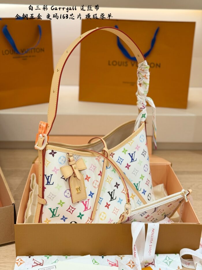 Louis Vuitton White Tri-Colour Carryall Small Size Can Be Worn Crossbody Or Over The Shoulder - Image 4