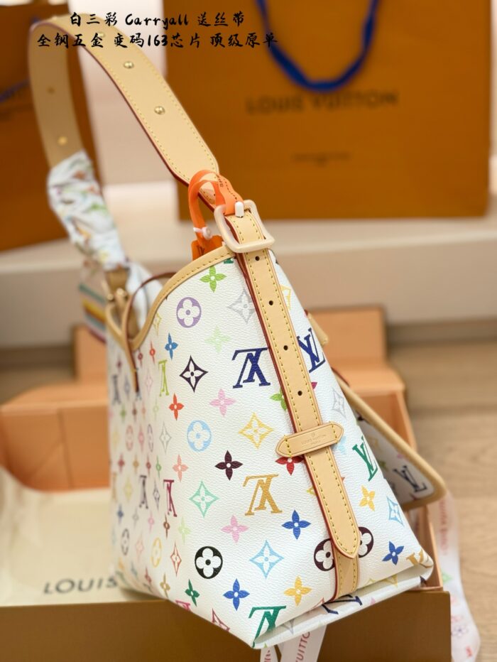 Louis Vuitton White Tri-Colour Carryall Small Size Can Be Worn Crossbody Or Over The Shoulder - Image 5