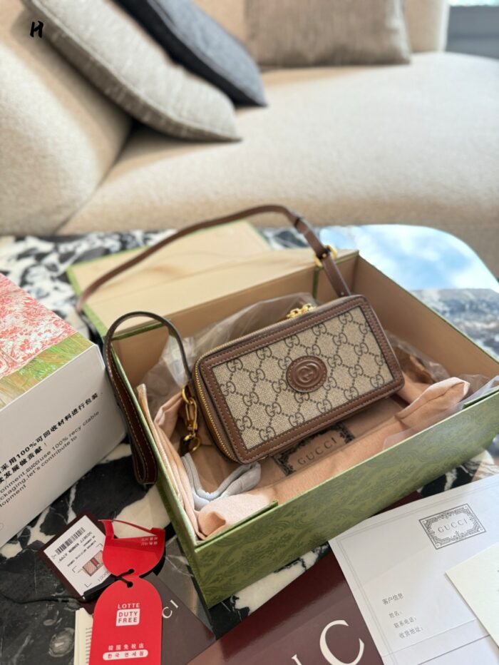 Gucci Gg Supreme Mini Box Bag Double G Monogram Canvas With Leather Trim Detachable Shoulder Strap Same Style As Xiao Zhan'S - Image 2