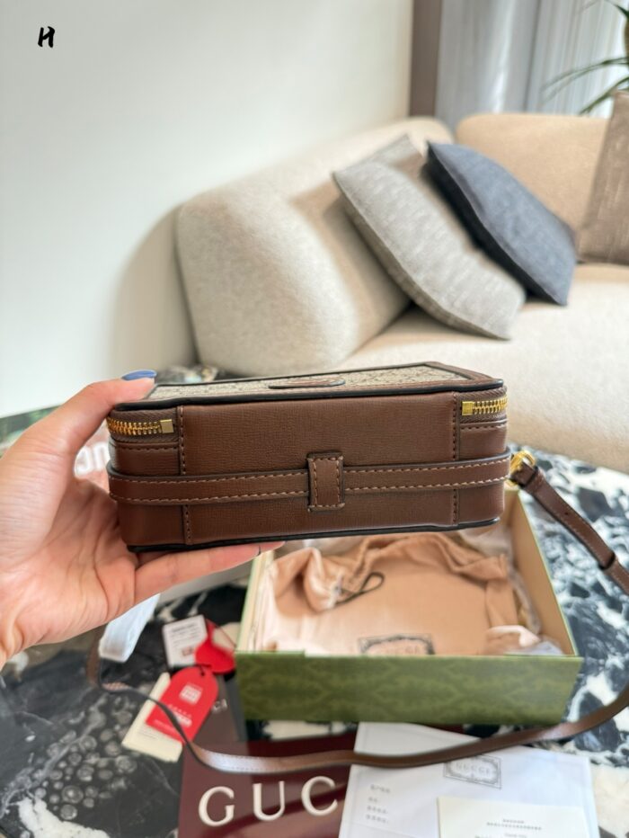 Gucci Gg Supreme Mini Box Bag Double G Monogram Canvas With Leather Trim Detachable Shoulder Strap Same Style As Xiao Zhan'S - Image 5