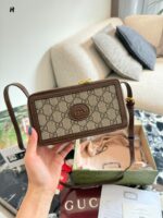 Gucci Gg Supreme Mini Box Bag Double G Monogram Canvas With Leather Trim Detachable Shoulder Strap Same Style As Xiao Zhan'S - Image 7