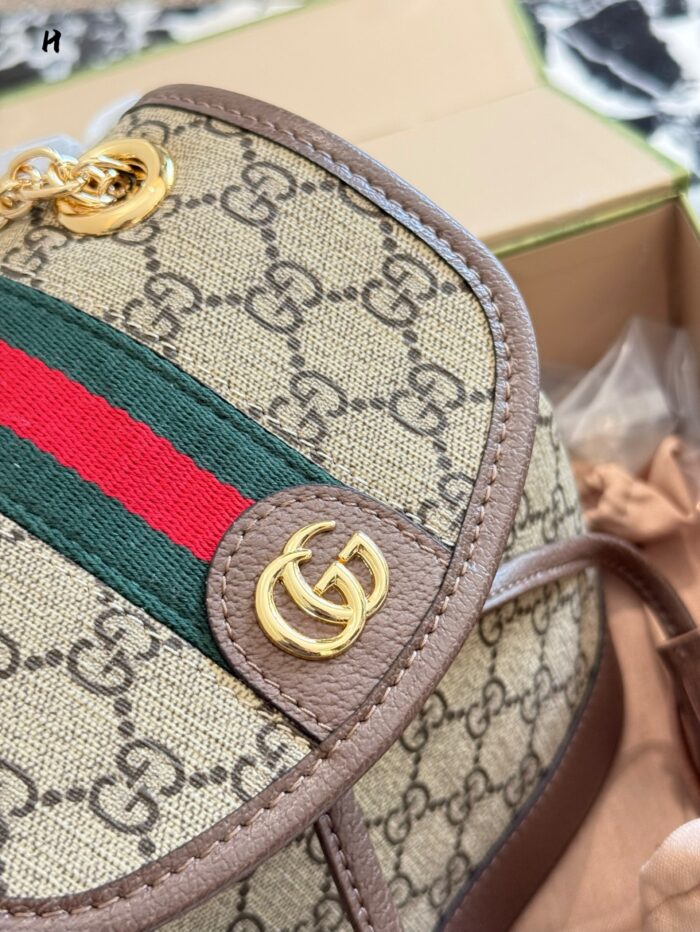Gucci Ophidia Mini Backpack Gg Supreme Canvas Leather Trim Double G Metal Logo Red & Green Webbing Adjustable - Image 9