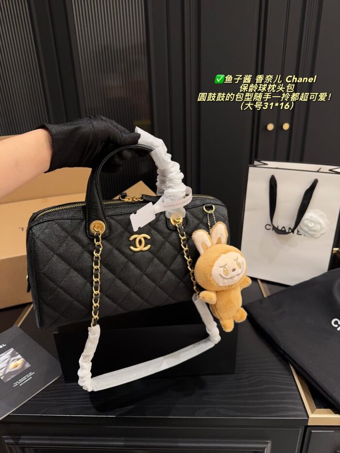 Chanel Bowling Bag: Caviar-Patterned, Puffed Silhouette, Detachable Chain Strap, Versatile Crossbody/Handheld, Generous Capacity - Image 3
