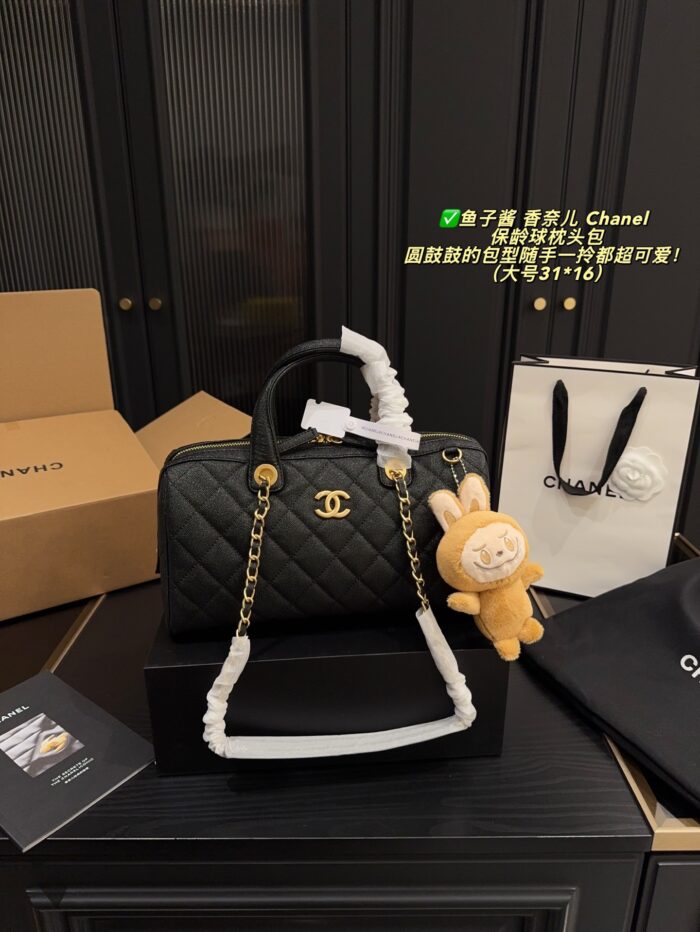 Chanel Bowling Bag: Caviar-Patterned, Puffed Silhouette, Detachable Chain Strap, Versatile Crossbody/Handheld, Generous Capacity - Image 11