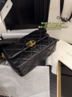Chanel 23K 19Bag Collection Black Gold Wide Chain Tofu Bag Top-Grain Lambskin Understated Luxury Shoulder Or Crossbody Carry - Image 5