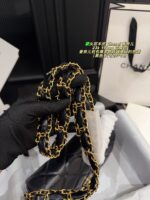 Chanel 23K 19Bag Collection Black Gold Wide Chain Tofu Bag Top-Grain Lambskin Understated Luxury Shoulder Or Crossbody Carry - Image 7