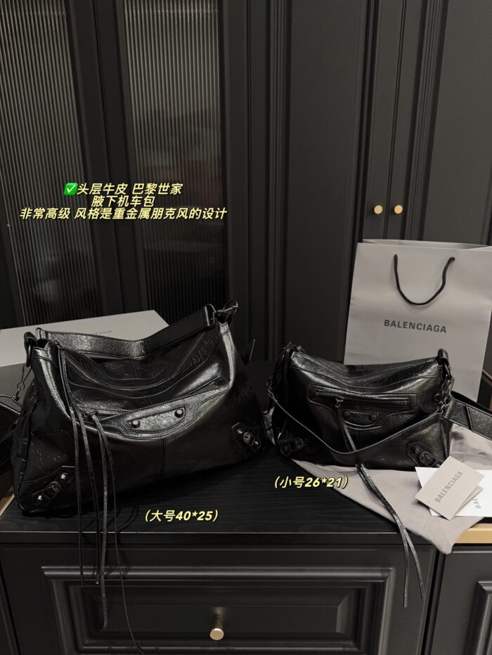 Balenciaga Underarm Motorcycle Bag Heavy Metal Punk Style Full Grain Leather Adjustable Shoulder Strap Suitable For Daily Use - Image 1