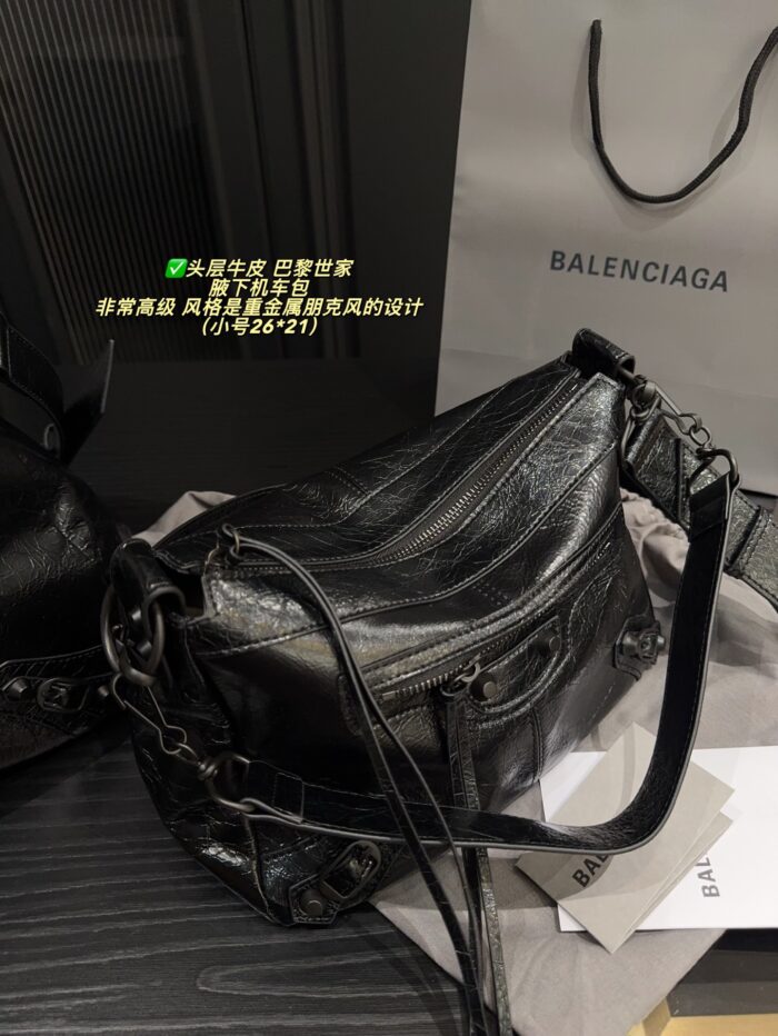 Balenciaga Underarm Motorcycle Bag Heavy Metal Punk Style Full Grain Leather Adjustable Shoulder Strap Suitable For Daily Use - Image 9