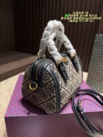 Tory Burch Boston Pillow Bag Vintage Floral Pattern Navy Blue Logo Wide Shoulder Strap Handheld Or Crossbody Generous Capacity - Image 4