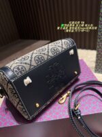 Tory Burch Boston Pillow Bag Vintage Floral Pattern Navy Blue Logo Wide Shoulder Strap Handheld Or Crossbody Generous Capacity - Image 6