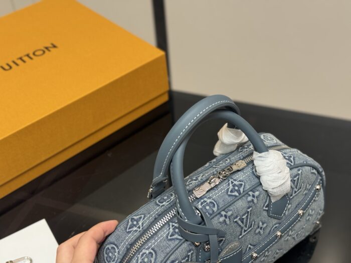Louis Vuitton Keepall Denim Blue Pillow Bag With Riveted Bow Design - Image 3