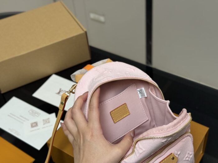 Louis Vuitton Denim Mini Backpack Pink Versatile Carry Option Adorable And Practical Little Bag - Image 4