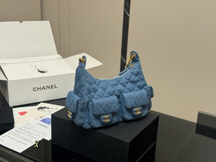 Chanel Hobo New Diamond Quilted Multi-Pocket Denim Tote