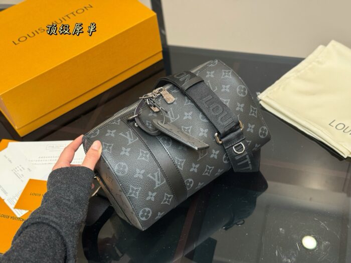Louis Vuitton Keepall New Arrival Black & Grey Monogram Contrast Colour Pillow Bag Unisex Style - Image 2