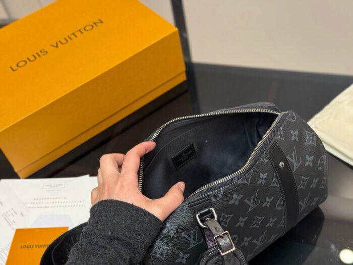 Louis Vuitton Keepall New Arrival Black & Grey Monogram Contrast Colour Pillow Bag Unisex Style - Image 4