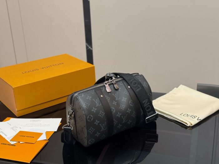 Louis Vuitton Keepall New Arrival Black & Grey Monogram Contrast Colour Pillow Bag Unisex Style - Image 8