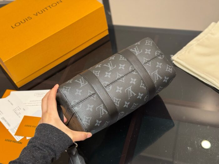 Louis Vuitton Keepall New Arrival Black & Grey Monogram Contrast Colour Pillow Bag Unisex Style - Image 9
