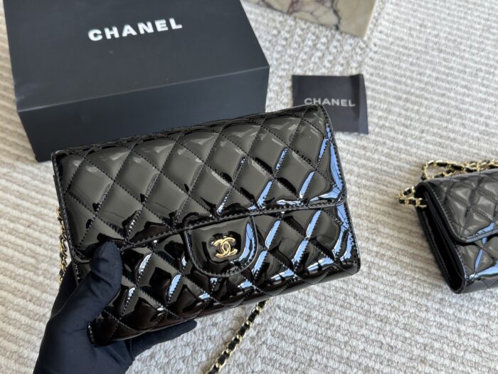 Chanel Patent Leather Woc Fortune Bag Crossbody Or Shoulder Strap With Retractable Chain Compact Yet Surprisingly Spacious - Image 11
