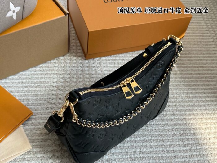 Louis Vuitton New Black Full-Leather Horn Bag With Leather-Wrapped Chain - Understated, Timeless, Perfect For Autumn/Winter - Image 4