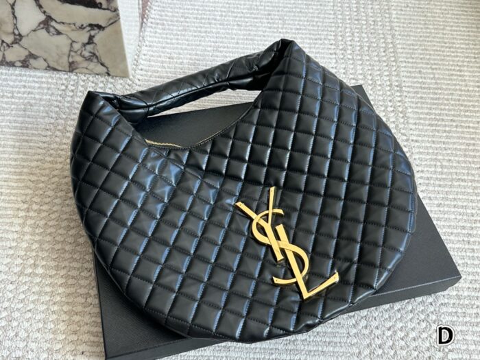 Yves Saint Laurent Vintage Diamond Pattern Large Metal Logo Shopping Bag Luxurious, Dazzling And Grand - Image 1